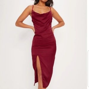 PrettyLittleThing red satin dress